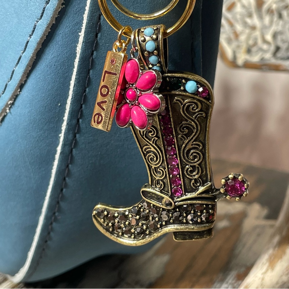 NEW “Love” Texas Cowgirl Boot Bag Charm Keychain, Portland Leather Compatible!